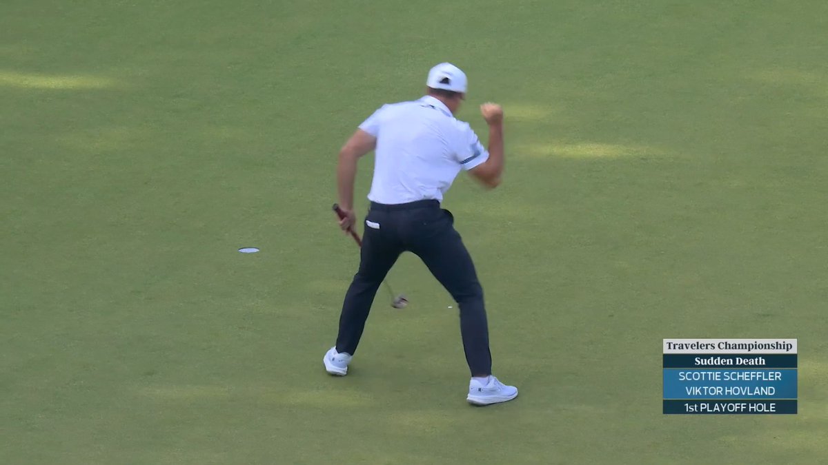 Replay every shot from Viktor Hovland vs. Scottie Scheffler at the TravelersChamp Monday playoff.
