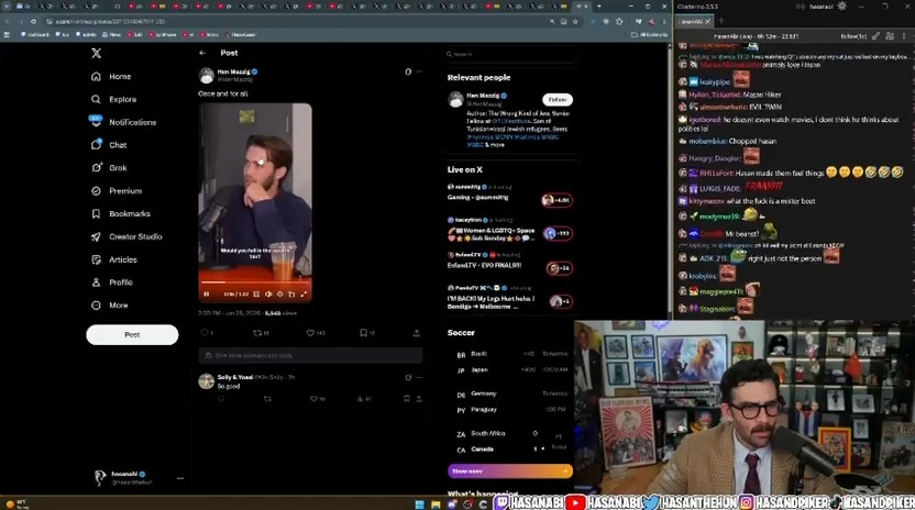 Hasan Piker talked about me for over 5 minutes straight, while sadly eating cereal as his followers mocked him for his receding hairline. Thank you for sending me this. It was great 😂
