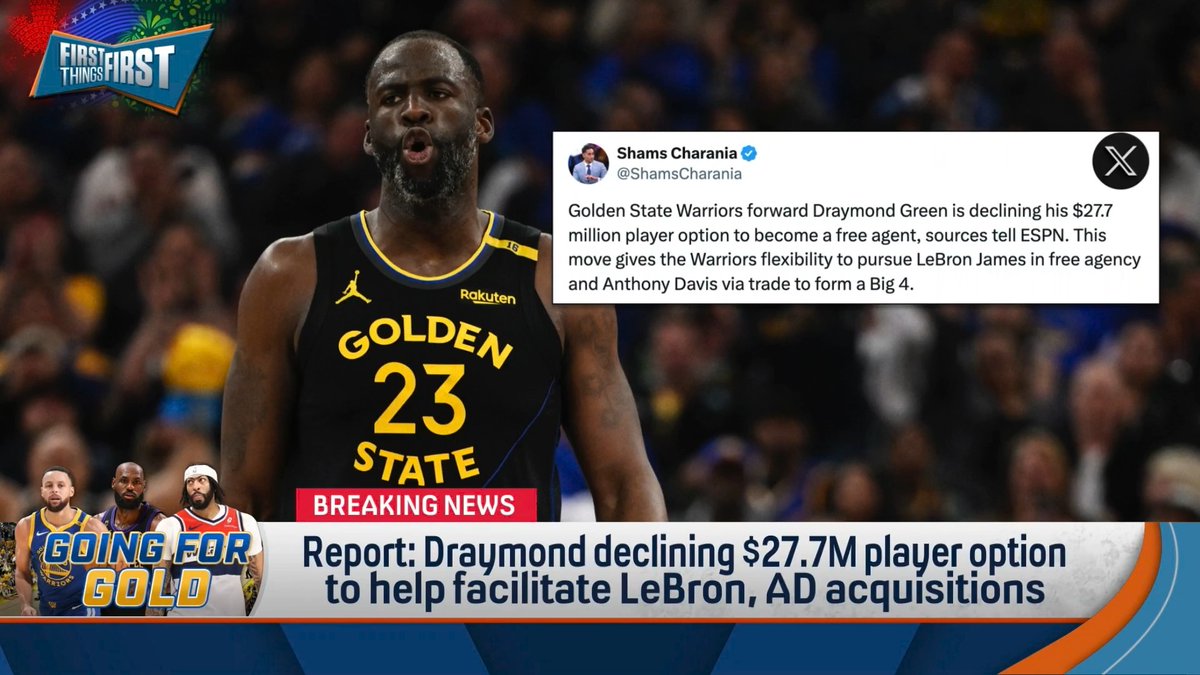 Report: Draymond declining $27.7M player option to help facilitate LeBron & AD acquisitions. nick wright and Chris Broussard discuss: