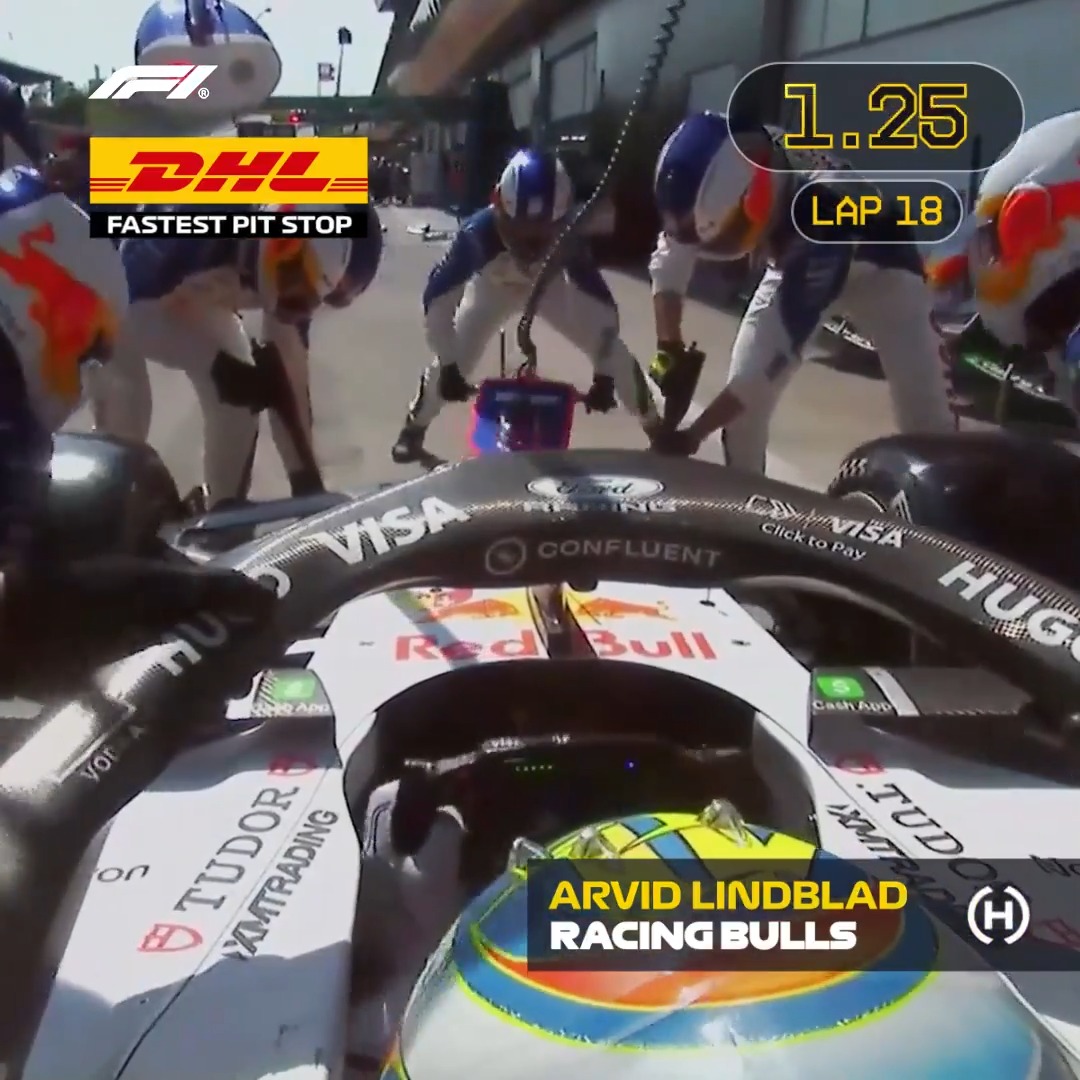 Gone in 2.03 seconds! 💨 Racing Bulls scored their third DHL Fastest Pit Stop of the season in Austria 👉 #F1 #AustrianGP DHL_Motorsports