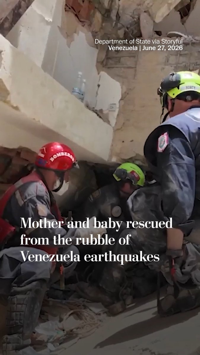 A mother and baby were pulled from rubble by American and local rescuers on June 27 after devastating earthquakes hit Venezuela on June 24. The two were found alive with minor injuries, according to the Urban Search and Rescue Team from Fairfax County, Virginia.