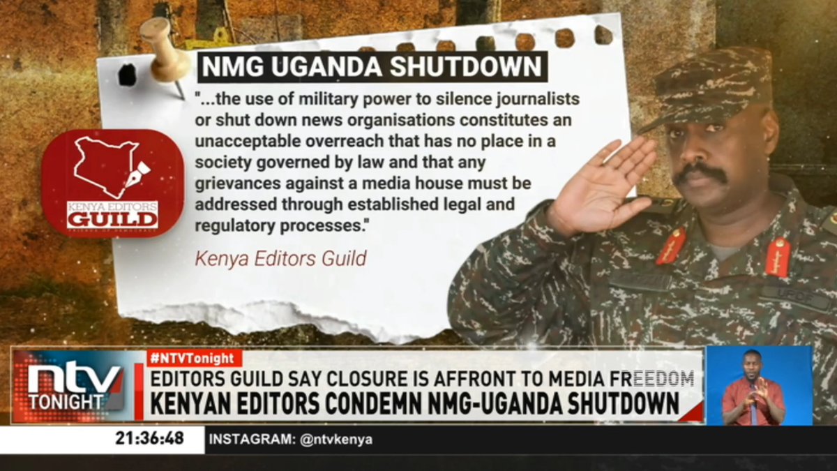 Kenyan Editors Condemn NMG-Uganda Shutdown: The Kenya Editors Guild has strongly condemned what it called a grave affront to media freedom, freedom of expression, and the rule of law. #NTVTonight Number8, the poet