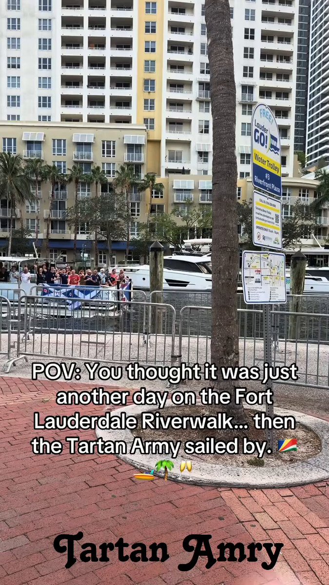 The Tartan Army just turned Fort Lauderdale Riverwalk into Scotland on the water! Kilts, chants, and pure vibes 🏴󠁧󠁢󠁳󠁣󠁴󠁿🚤 Who’s joining the invasion?