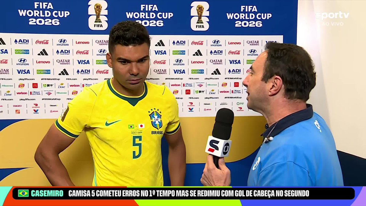 Entrevista de Casemiro pós-jogo e classificação para as oitavas de final da Copa. O camisa 5 marcou um dos dois gols da virada brasileira contra o Japão, por 2 x 1. #CopaNaGlobo #Taliberadoacreditar #ge2026 #futebol #japão #brasil