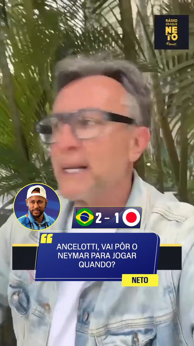 EITA! 😳 O Craque Neto não gostou nada de ver Neymar sem entrar em campo na vitória do Brasil sobre o Japão. E aí, fã de esportes, Carlo Ancelotti deveria ter dado uma chance ao camisa 10? 🤔🔥 🎥: Instagram/radiocraqueneto 👉 Assista à Copa do Mundo FIFA pela CazéTV, no #DisneyPlus, sem custo adicional. #ESPN2026 #FIFAWorldCup #Brasil #Neymar