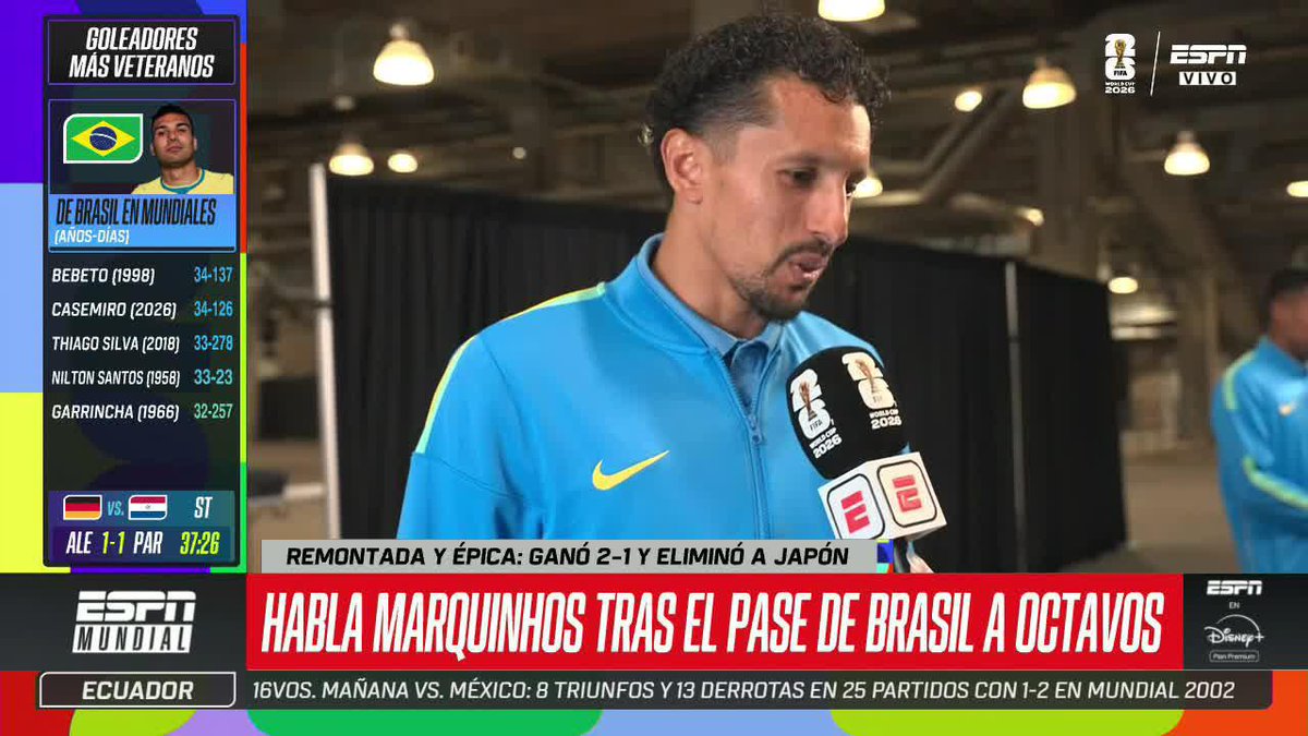 🇧🇷 Marquinhos analizó el triunfo de Brasil y destacó la importancia de la presencia de Neymar. Además, se refirió al gran momento Messi en la Copa del Mundo. ⚡ #ESPNMundial 📺 Mirá los mejores partidos de la #FIFAWorldCup por ESPN, en el Plan Premium de #DisneyPlus