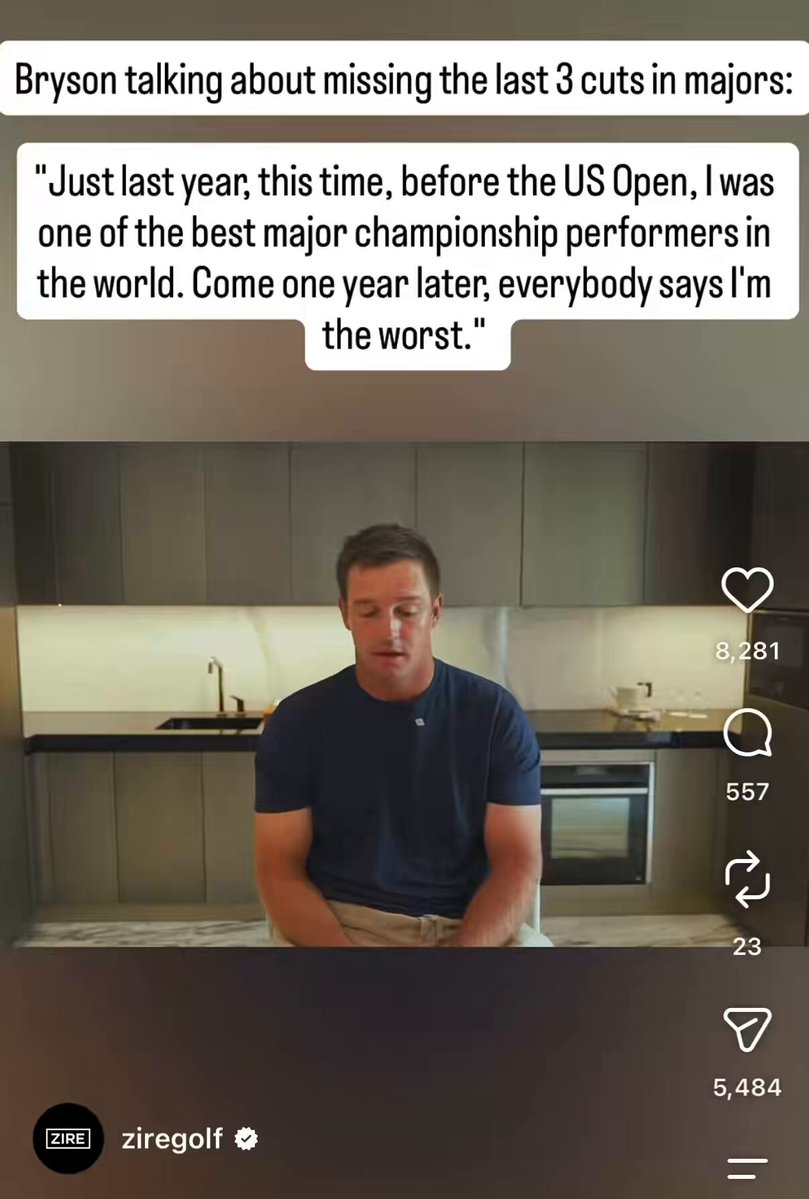 What do we think about Brooks coming out of trolling retirement to mess with Bryson? Bryson made a heartfelt video about missing 3 straight major cuts. (Though some think it’s disingenuous and just excuses) Brooksy decided to have some fun with it. Now that he’s off LIV, it appears Brooks isn’t feeling the need to be Mr Nice Guy.