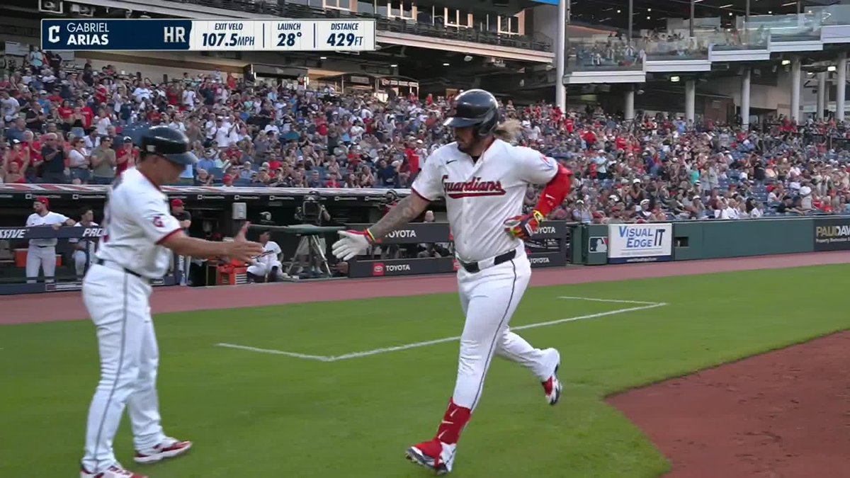 429 FEET! 🔥 Gabriel Arias ties up the game for the Guardians!