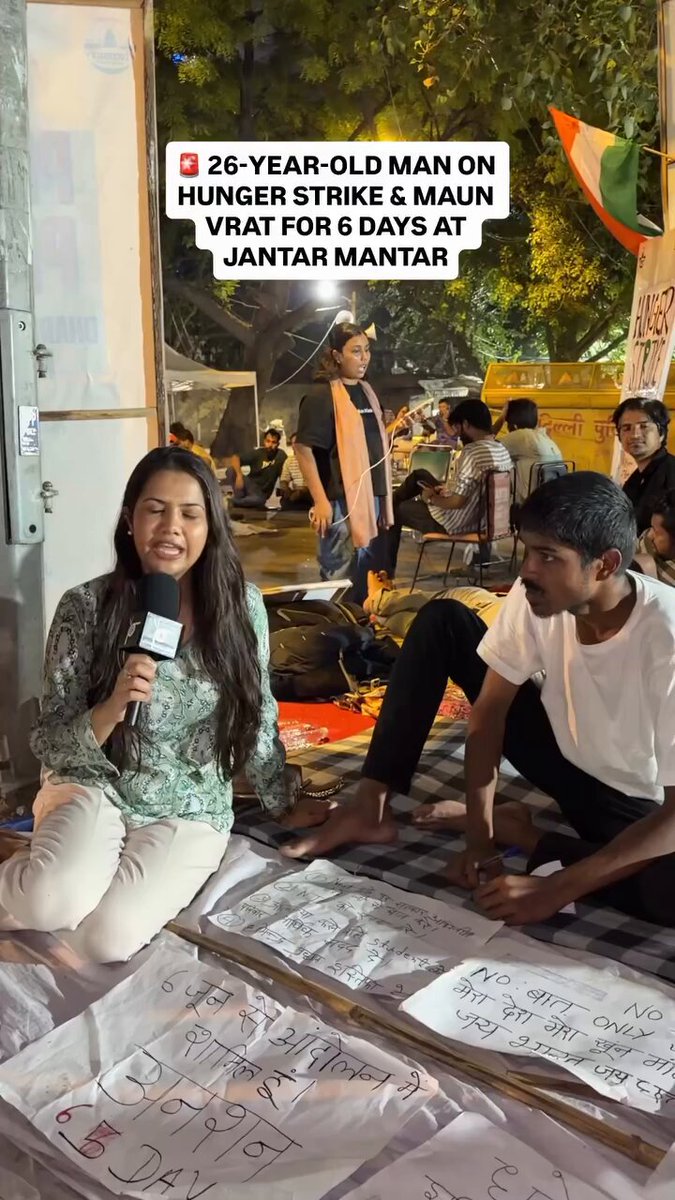 #PeekOnGround: Inesh Kumar, a 26-year-old man from Chhattisgarh, has been on a hunger strike and maun vrat for the last six days as part of the Cockroach Janta Party's protest at Jantar Mantar.