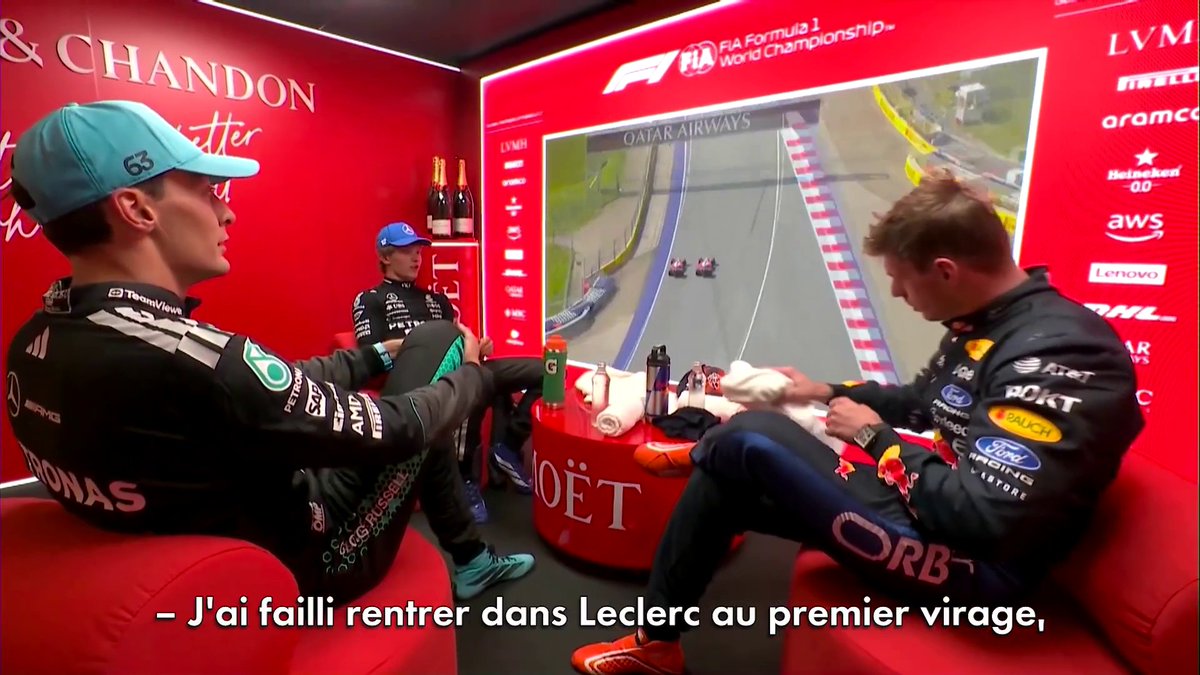 Verstappen qui fait enfin un bon départ, les pilotes Mercedes sans boisson, discussion autour du rythme des Ferrari... C'est la cool room du Grand Prix d'Autriche ! 🇦🇹 #AustrianGP #F1