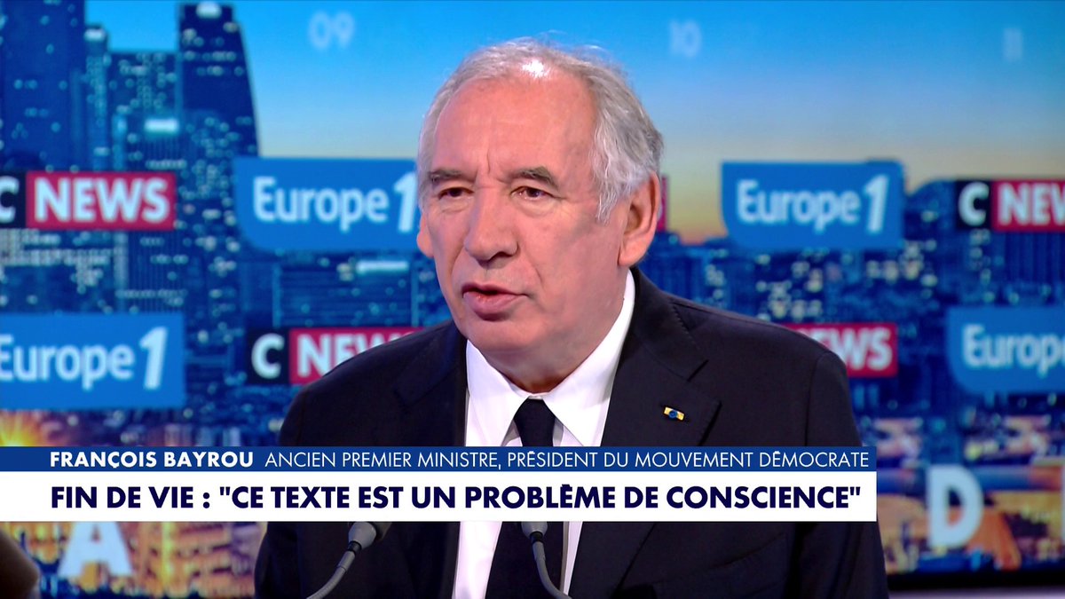 Alors que les députés s’apprêtent à voter pour la troisième fois la légalisation de l’euthanasie et du suicide assisté à l'Assemblée, François Bayrou, ancien Premier ministre, affirme : «Le texte sur la fin de vie est un énorme problème de conscience» dans #LaGrandeInterview