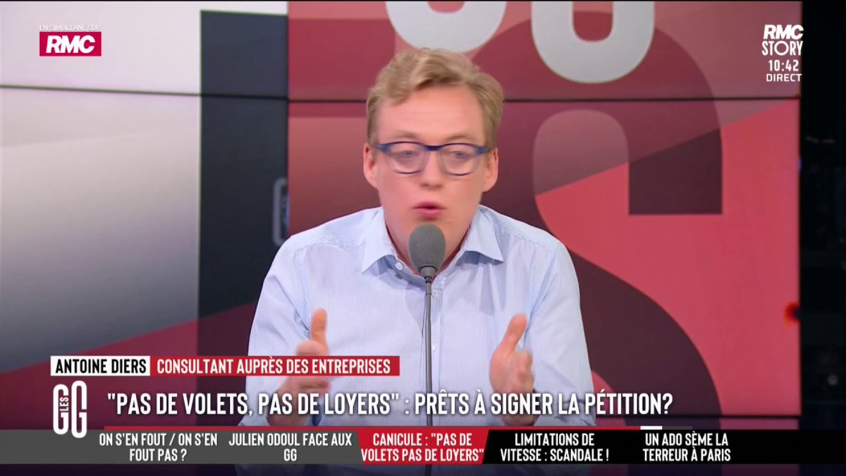 💸 « Pas de volet, pas de loyer ! » : une pétition demande la suspension des loyers» pendant les canicules. 🗣️ Antoine Diers : "C'est encore les gauchistes qui trouvent des occasions pour ne pas payer. Les gens n'ont qu'à aller bosser et louer une maison avec des volets." #GGRMC