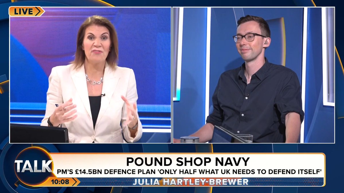 🚨"This is an act of treachery by the Prime Minister!" Britain is currently ranked 31st out of 32 NATO countries for progress toward rearmament targets. The only other country below us is Iceland, which has no army. Julia Hartley-Brewer