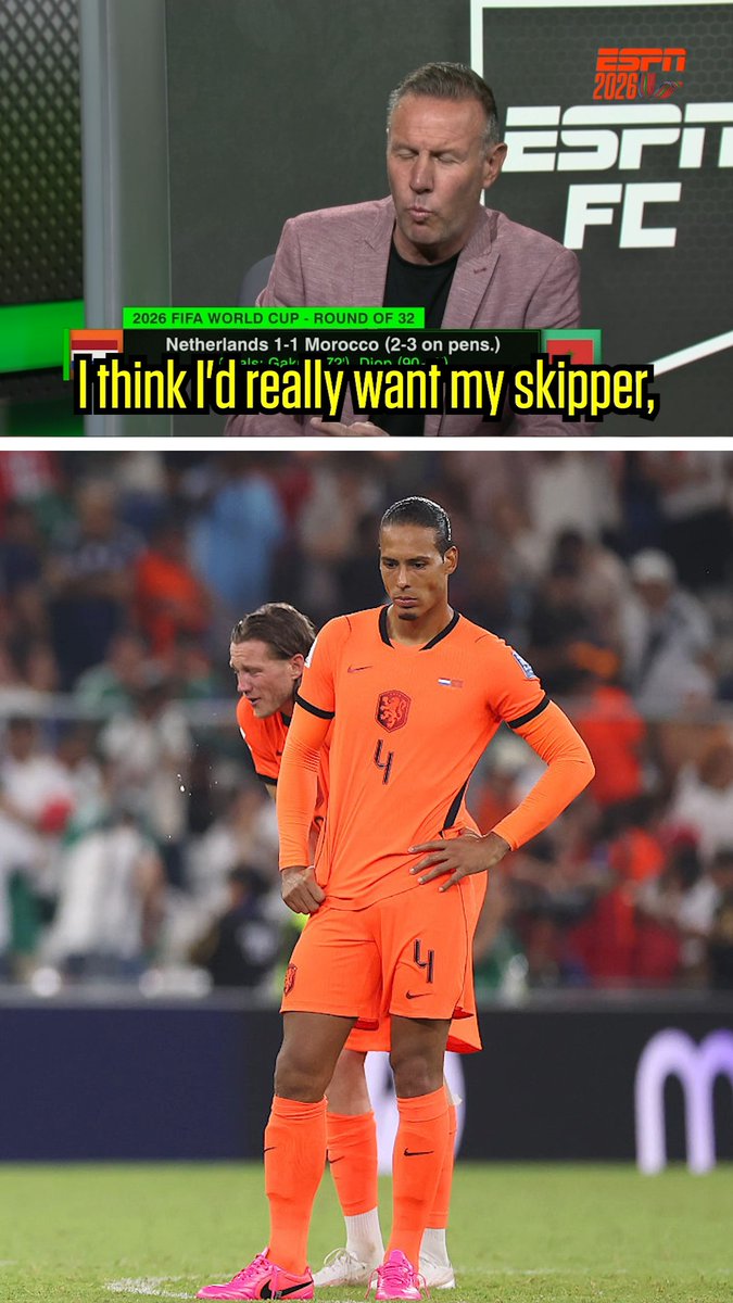 "I'd want my skipper to take a penalty kick." 🗣️ ESPN's Craig Burley is surprised Virgil van Dijk didn't take part in the shootout for the Netherlands 🇳🇱