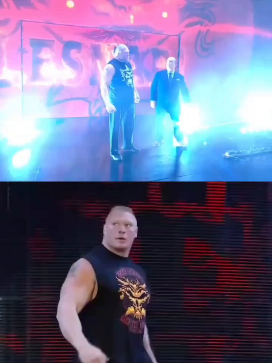 Tonight's Brock Lesnar was feeling really different. He was giving 2015 Beast Incarnate vibes. He brought back those track pants. Also, he wore a cut-sleeve T-shirt with "Here Comes The Pain" written on it.