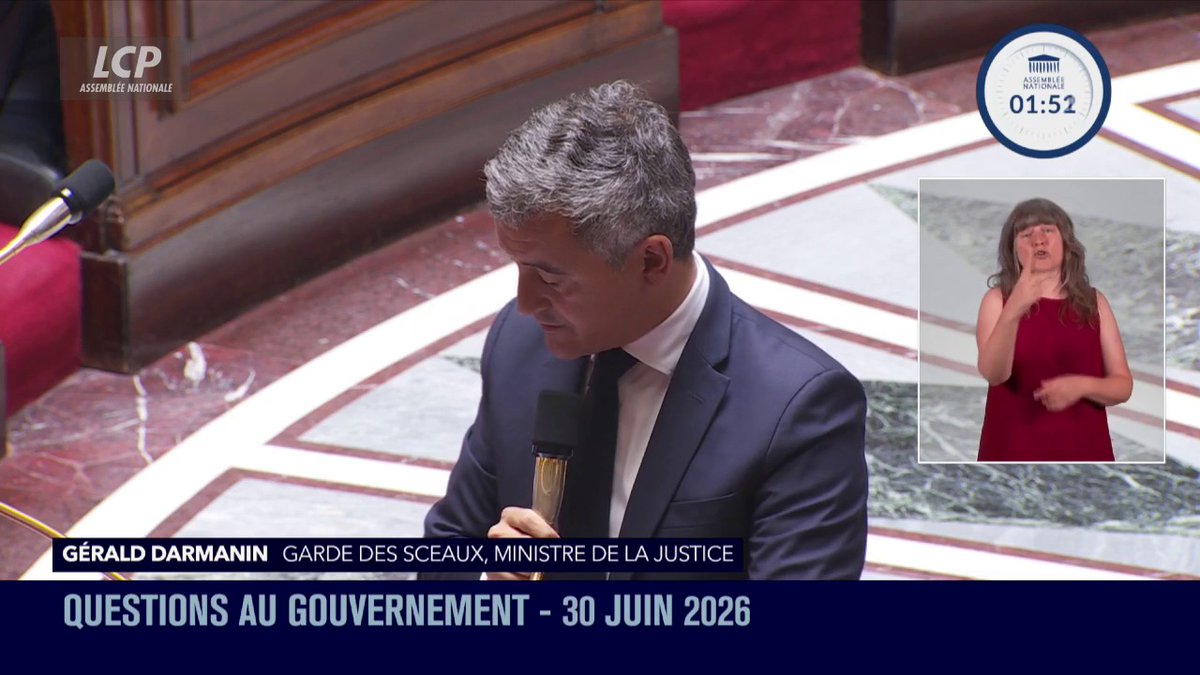 Projet de loi justice criminelle : "Avouez que c'est quand même un peu particulier, vous dites 'il n'y a pas assez de moyens' (…) et vous déposez deux motions de rejet sur un texte qui va créer 60 cours criminelles supplémentaires", répond le ministre Gérald DARMANIN. Il ajoute : "Peut-être êtes-vous légèrement politicienne." #QAG