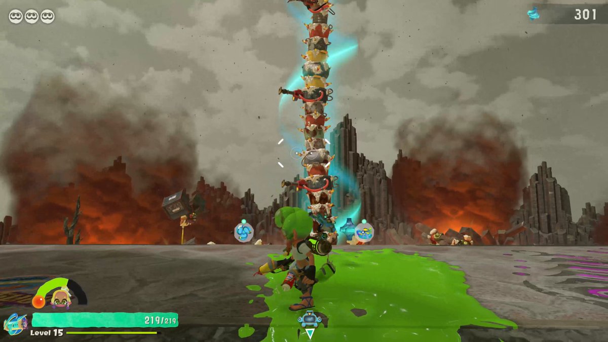 Uh-oh, it’s one of the new Seasoned Salmonid enemies from #SplatoonRaiders! The sky-high Big-Stack Stinger may have a lot of beam attacks, but with the extra mobility from the Speed Tank and Frye’s Showstopper attack the #TreehouseLive crew cuts them down to size.