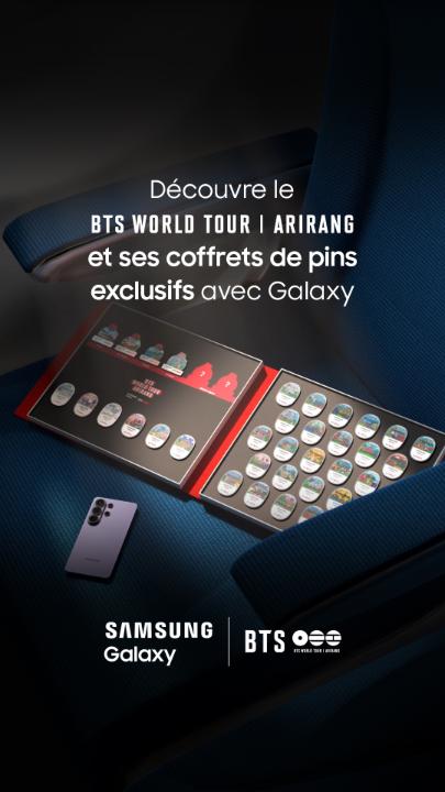Le BTS WORLD TOUR ARIRANG vu depuis le hublot ✈️. Découvre les différents pins à l'effigie des villes de la tournée, créés par Galaxy pour célébrer chaque destination. Dis-nous en commentaire quelle ville tu aimerais avoir en pins. 👇 Retrouve prochainement ces pins dans les Samsung Experience Stores ainsi qu'au Stade de France pendant le concert. Reste à l'affût, on a peut-être une surprise qui arrive bientôt sur le compte.👀 COMSAM est le vendeur des produits au sein des magasins Samsung Experience Store (Madeleine, Westfield Vélizy, Rosny et Les 4 Temps). #GalaxyS26Ultra #BTS_WORLDTOUR_ARIRANG_SPONSOR