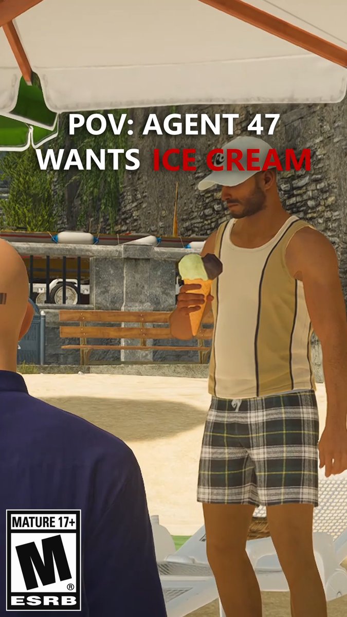 Even 47 needs to cool down in this heat! 🍨 What do you think his favorite flavor is? #HITMAN #Agent47