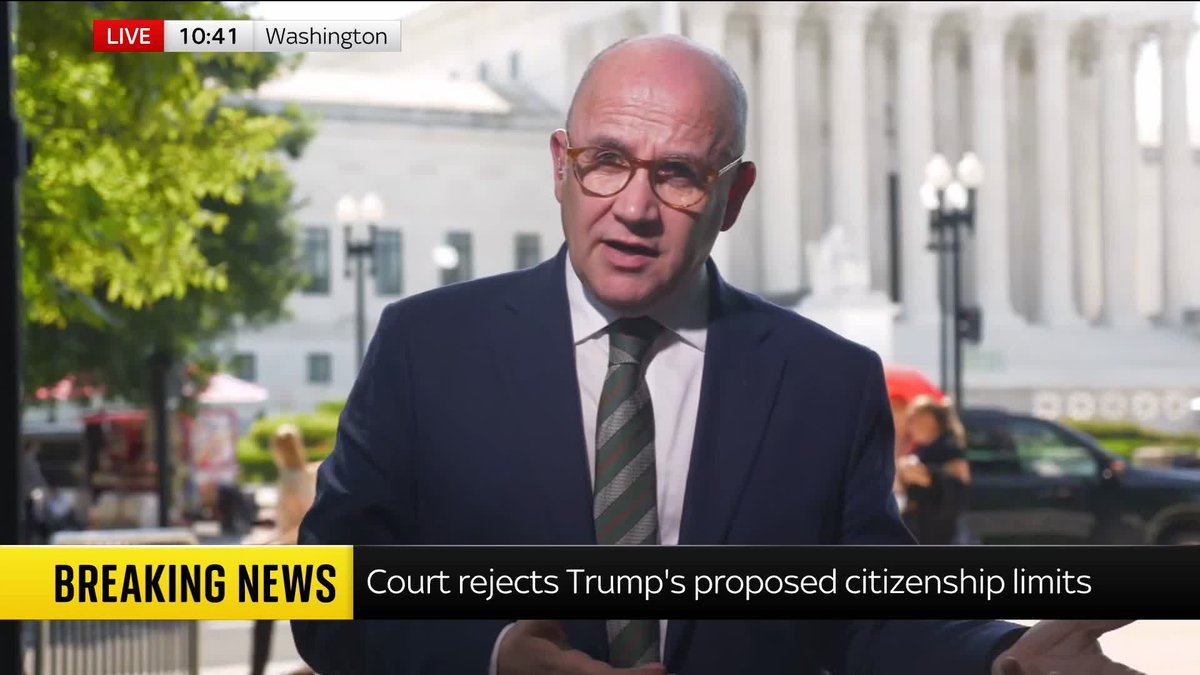 "A big defeat for Donald Trump." Sky's David Blevins is live from Washington, as the Supreme Court has ruled against Donald Trump's attempt to end birthright citizenship in the U.S. Live updates: