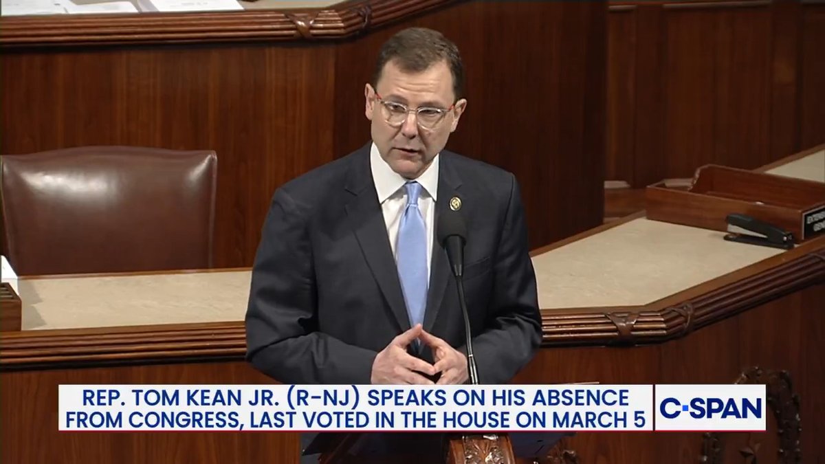 Rep. Tom Kean Jr. (R-NJ, Congressman Tom Kean) returns to Congress, last voting on March 5th: "I was given the diagnosis of depression...it is physical, it is emotional and until you've experience it yourself it is difficult to fully understand how powerful this illness can be."