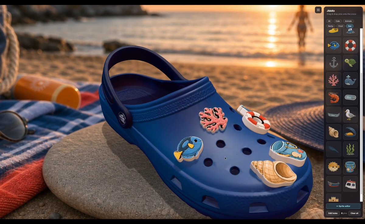 My wife and daughter told me about Crocs Jibbitz, so I built a 3D editor to place them naturally and pick your favorites before buying. Ready to integrate into an e-commerce service? Why not it's a prototype anyway, made possible thanks to Omma AI + #threeJS.