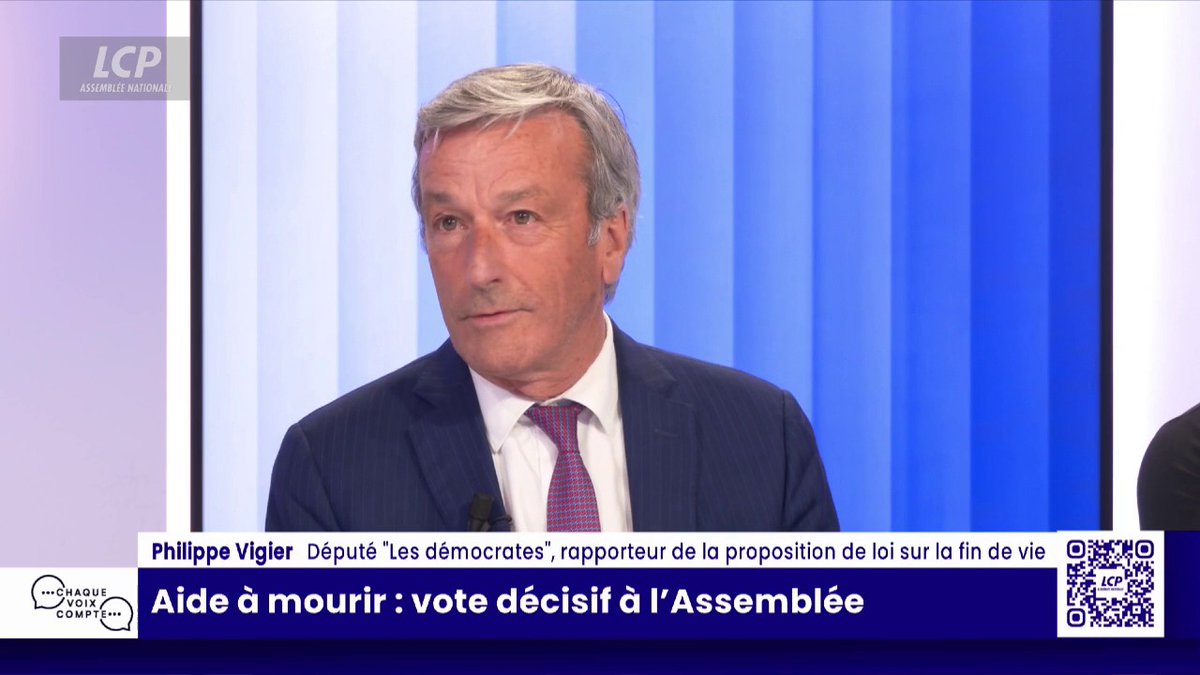 Aide à mourir: "On a protégé le patient, qui, lui seul, décide ; on a protégé les soignants, qui ont toujours leur clause de conscience ; on a mis en place une vraie collégialité ; on a mis des verrous partout", décrit le rapporteur Philippe Vigier (Démocrate) sur la proposition de loi
