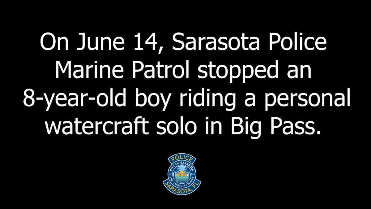 An 8-year-old riding a jet ski alone gets pulled over by police. 🎥: Sarasota Police Department via Storyful