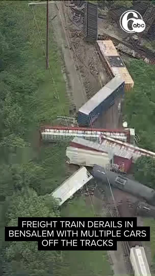 A freight train has derailed in Bensalem, Bucks County, with multiple cars off the tracks.
