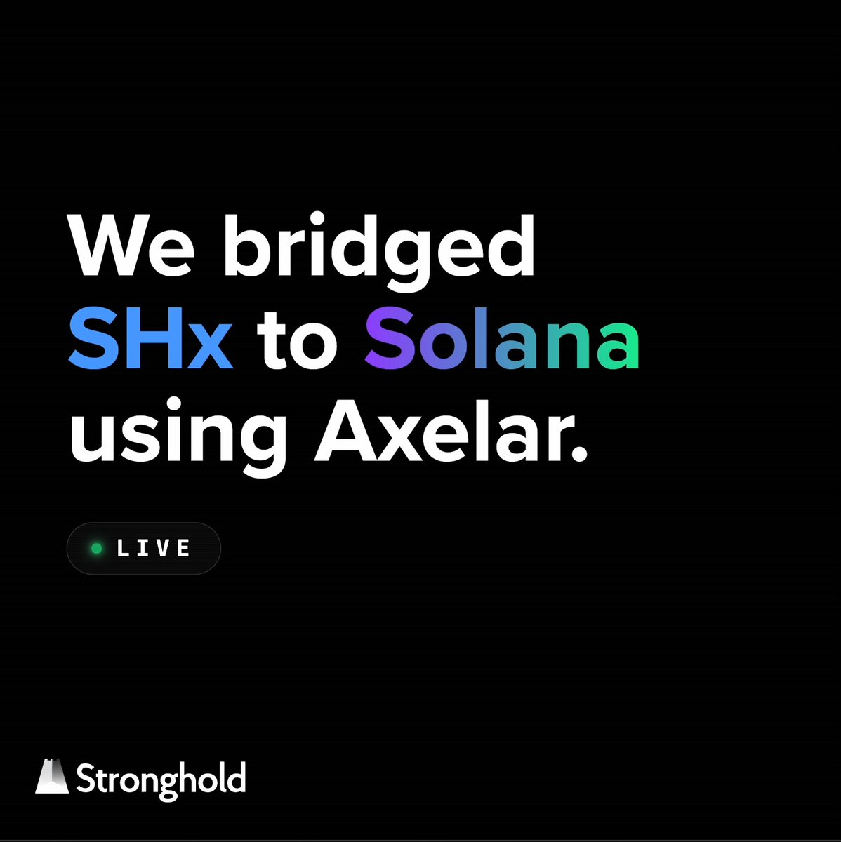 set_chain_enabled ("solana", true) SHx bridge access to Solana is now live via Axelar Network × squid 🌉 Cross-chain routing starts now. Read the blog for instructions: