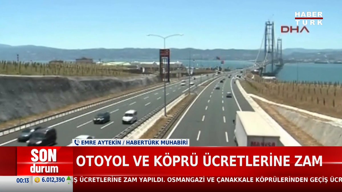 #SONDURUM - Otoyol ve köprü ücretlerine zam. Çanakkale Köprüsü ücreti 790 TL'den 1170 TL'ye çıktı.