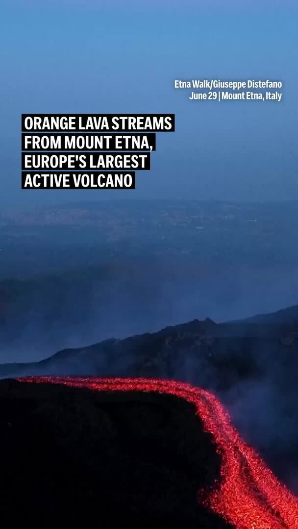 An eruption of Mount Etna, on the Italian island of Sicily, produced a spectacular lava show that turned part of Europe's largest active volcano orange. Editor’s Note: A previous version of this video was removed to add credit for the source, Etna Walk/Giuseppe Distefano.