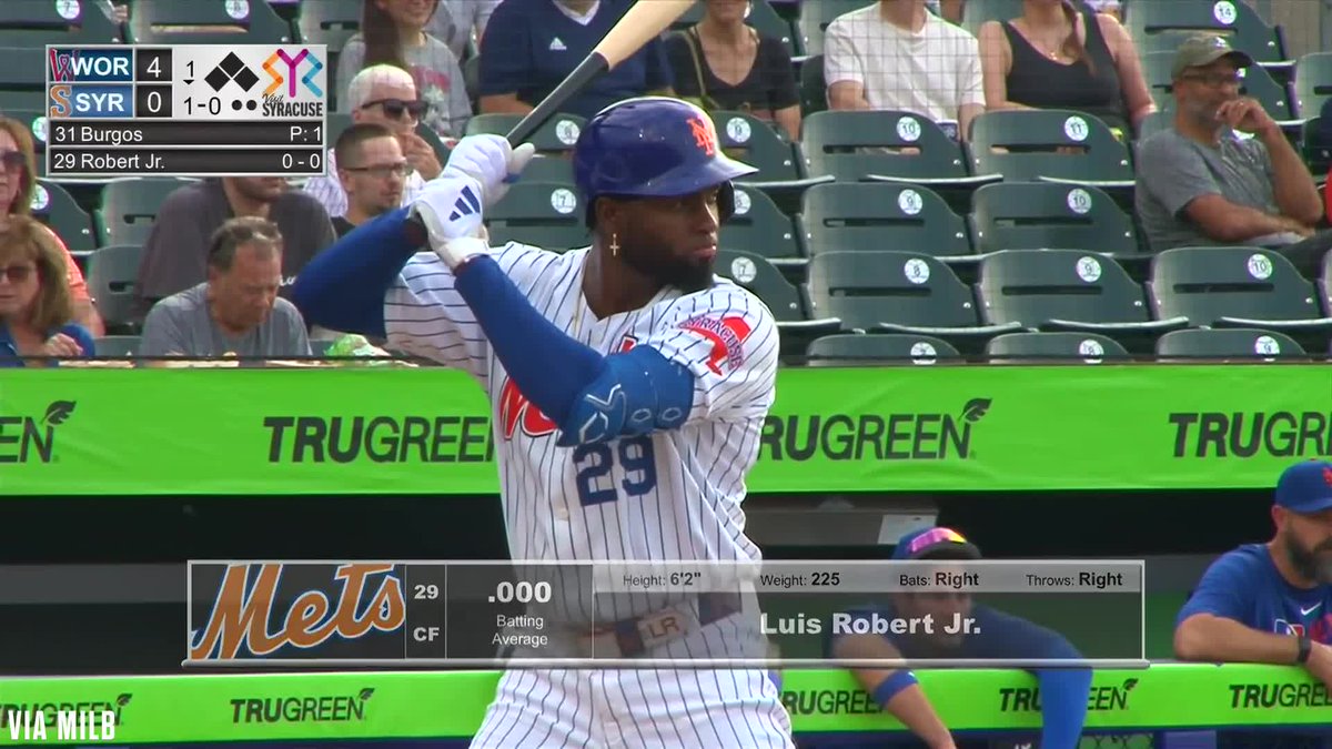 Luis Robert Jr. legged out an infield hit in his first at-bat tonight for Triple-A Syracuse