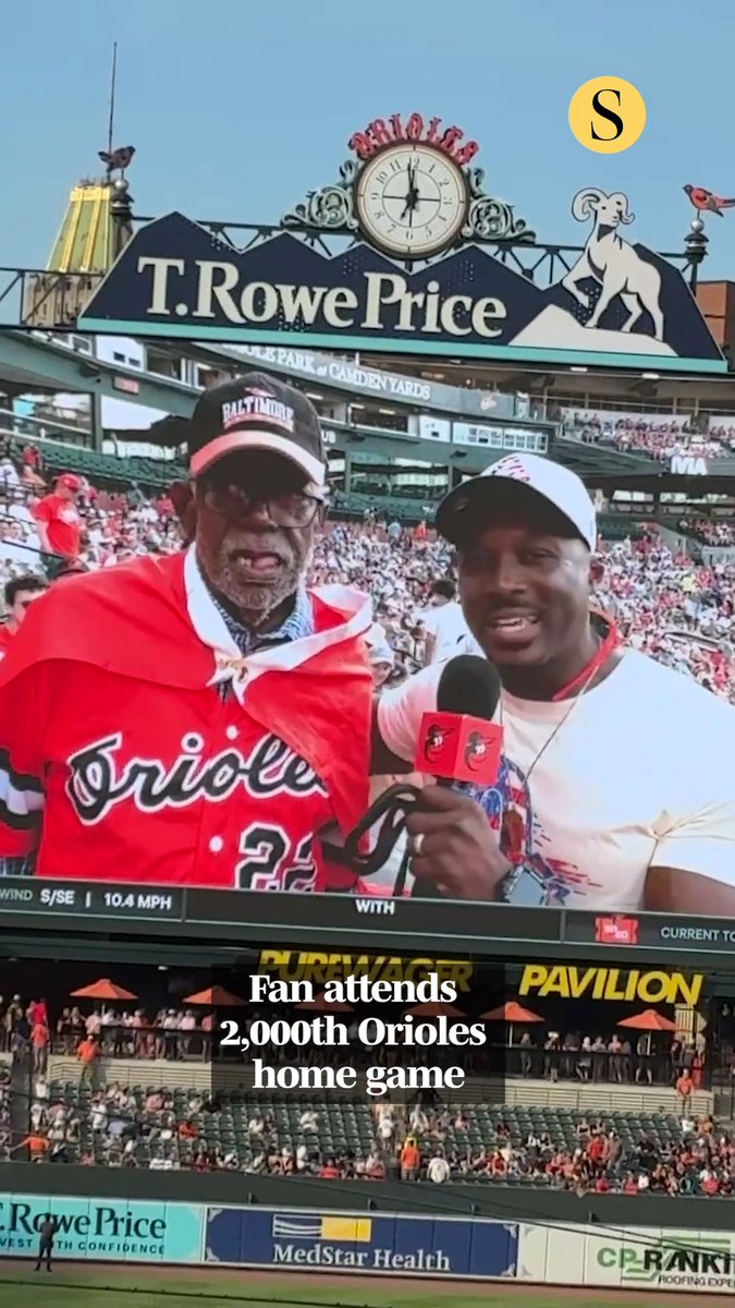 Orioles super fan Shelton Adams is honored for attending his 2,000th Orioles home game since 1982. The Orioles awarded him with a pin and then he got the trivia question correct. 🎥: Jacob Calvin Meyer, @the Baltimore Sun