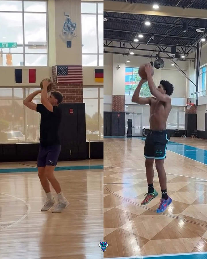 Hannes Steinbach and Christian Anderson Jr had their first practice session as members of the Charlotte Hornets. 👏 (📹 Charlotte Hornets)