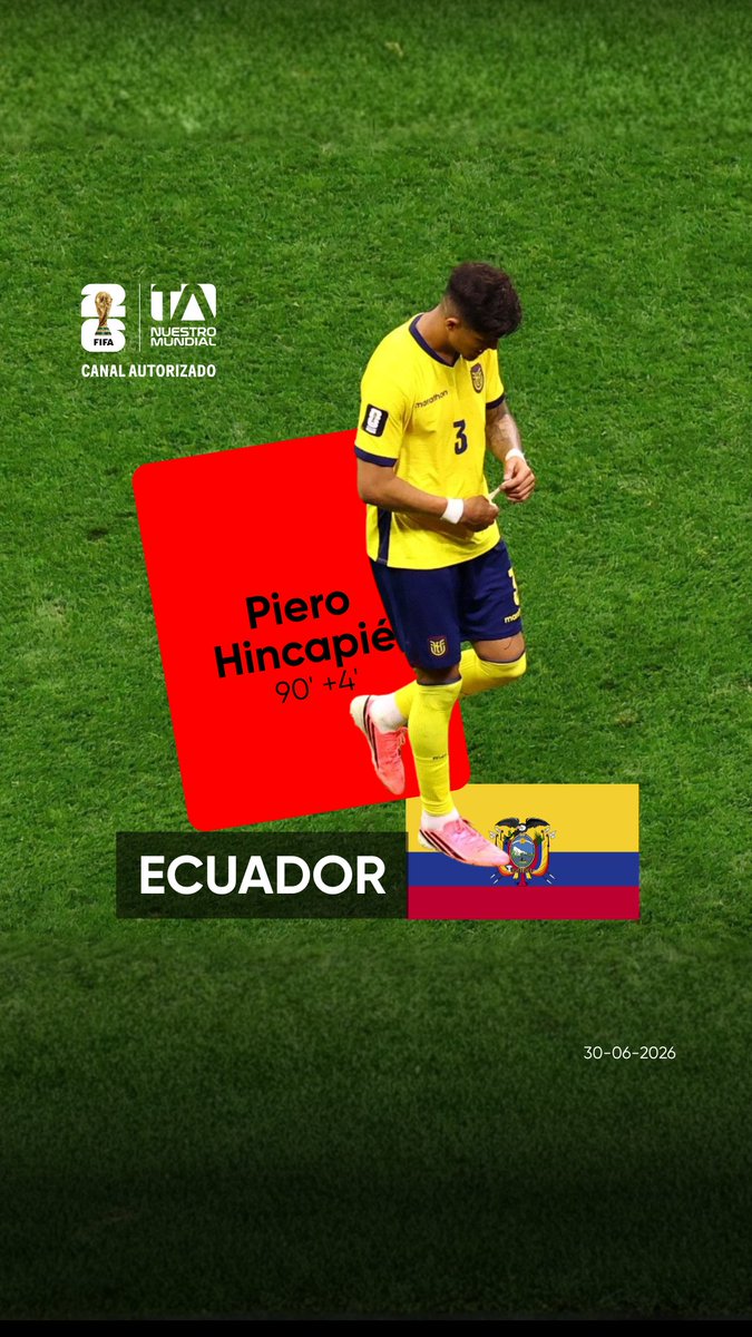 #NuestroMundial I El reflejo de la impotencia y la frustración. 💔Sobre el cierre del partido ($90+5'), Piero Hincapié fue expulsado con roja directa tras el llamado del VAR. El zaguero se tapó la boca para insultar a un rival. El zaguero central no pudo ocultar su dolor al dejar la cancha en un partido donde las cosas no salieron desde el arranque.A pesar del amargo final, toca levantar la cabeza. ¡Fuerza, Piero! 🛡️🇪🇨📲 Más detalles en la pantalla de Teleamazonas.#Ecuador #PieroHincapie #Mundial2026 #LaTri