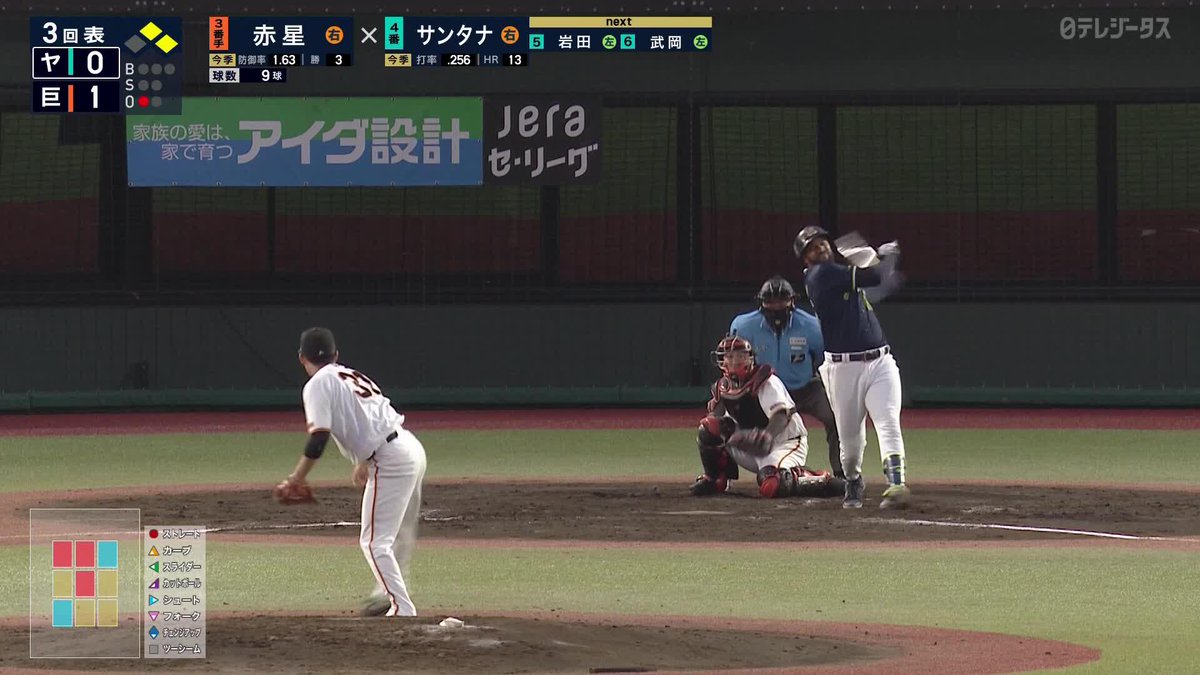 初球をとらえた 左中間を真っ二つ サンタナが同点タイムリー ⚾️巨人×ヤクルト #swallows #だったらDAZN