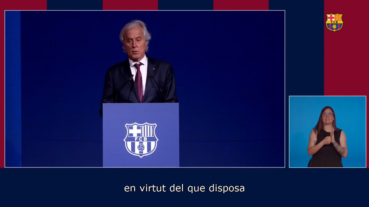 The vice president and secretary to the Board of Directors, Josep Cubells, moves on to the reading of the official act of proclamation for the president elect, Joan Laporta, and for the appointment of the new Board of Directors.