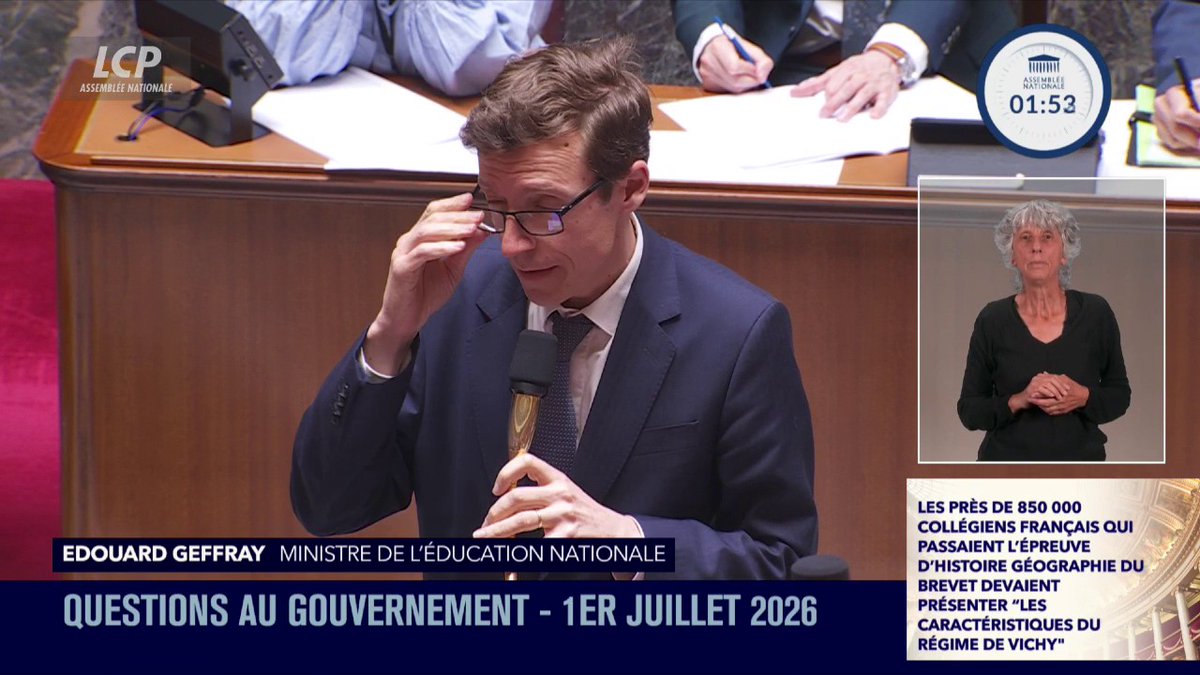 "Le régime de Vichy est qualifié comme tel par les historiens", répond Édouard Geffray. "La terminologie qui est utilisée [...] n'a pas vocation à être modifiée par les seuls programmes d'Éducation nationale." #QAG
