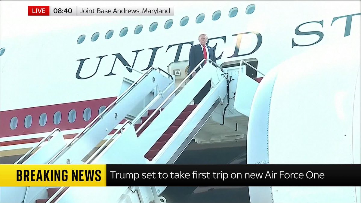 BREAKING: Donald Trump boards new Air Force One donated by Qatar, as he travels to North Dakota to tour its new Theodore Roosevelt Presidential Library. 📺 Sky 501 and YouTube