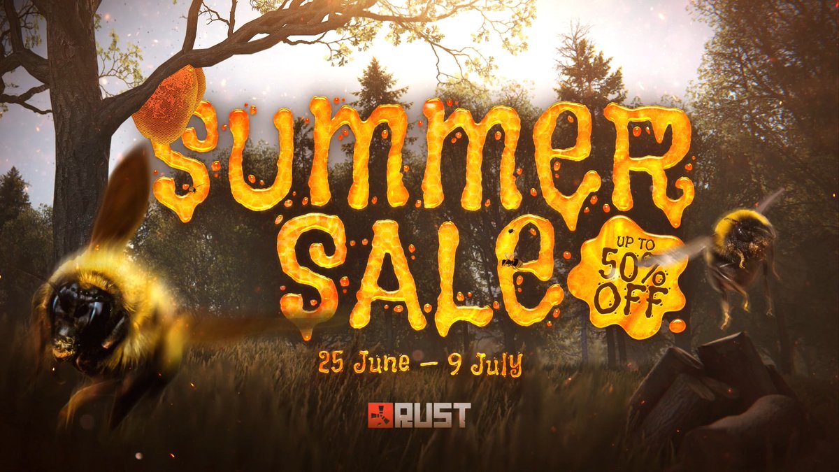 Rust and its DLCs are up to 50% off as part of the Steam Summer Sale, 25th June - 9th July! 🐝☢️⛱️ Don't miss out and grab something here: