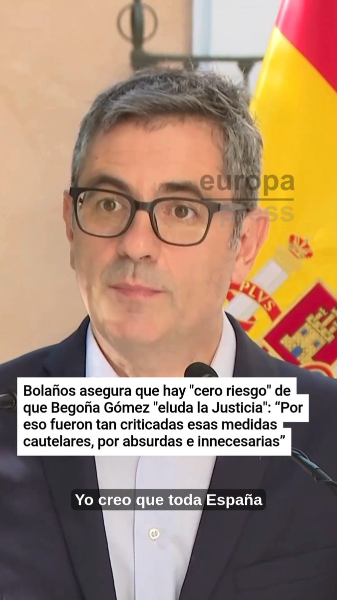 Bolaños asegura que hay "cero riesgo" de que Begoña Gómez "eluda la justicia" y dice que "toda España" salvo el juez Peinado lo piensa: "Toda España, salvo alguna persona muy concreta"