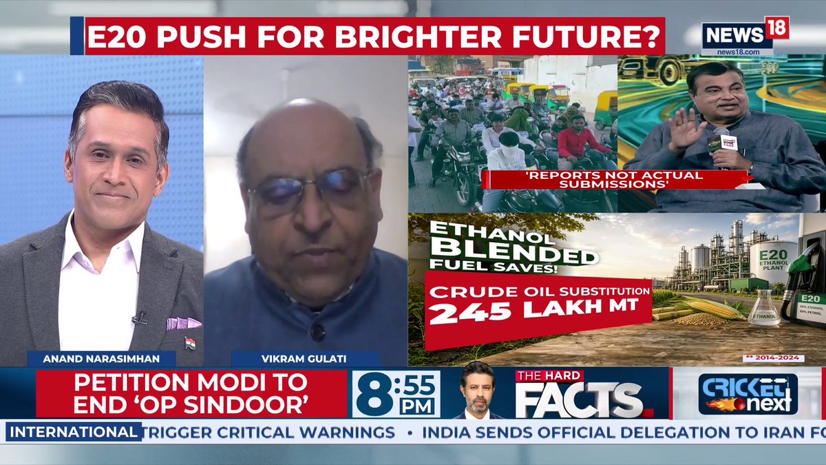 #E20 | The study gave confidence to the government. It has been there for quite some time, is well-studied, based on extensive tests, and well-calibrated. We have achieved this milestone ahead of time: Vikram Gulati, Country Head & Executive Vice President - Corporate Affairs & Governance , Toyota Kirloskar Motor India Pvt Ltd #Ethanol #TheRightStand | Anand Narasimhan🇮🇳