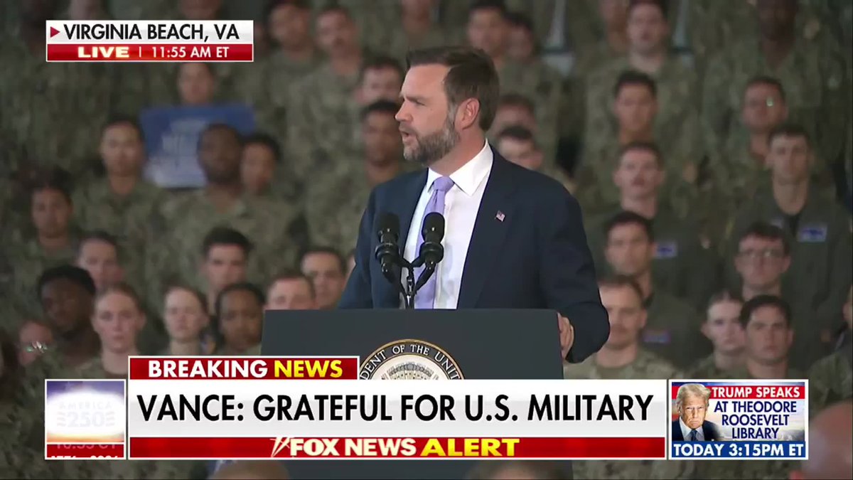 JUST IN: Vice President JD Vance delivers a powerful message of gratitude to United States service members, declaring that America's enemies respect the U.S. because they fear its military. "I've looked in the eye of a lot of bad guys, and those bad guys respect the United States because they fear you." "I want to say, as we get ready to celebrate 250 years of great American history, I want you all to know that that celebration belongs to you as much as it belongs to anybody in the United States of America."