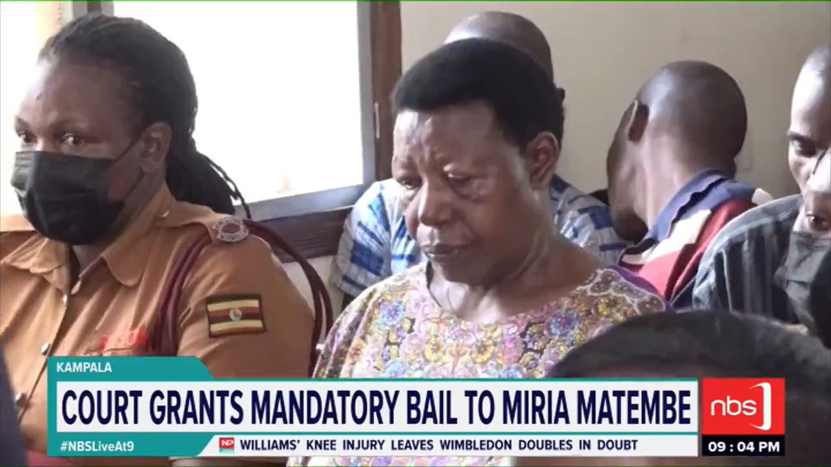 Human Rights activist Dr Miria Matembe has been granted mandatory bail by the Grade One Magistrate's Court in Luzira after the court found that she had met all the legal requirements for release pending trial. Edgar M Karuhanga #NBSLiveAt9 #NBSUpdates