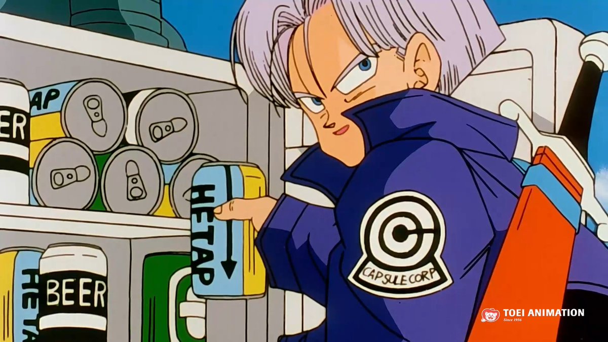 ¡Pausa de hidratación al estilo saiyajin! 🧃😎 ¿Le aceptas una bebida a Trunks? #DragonBallZ #Trunks