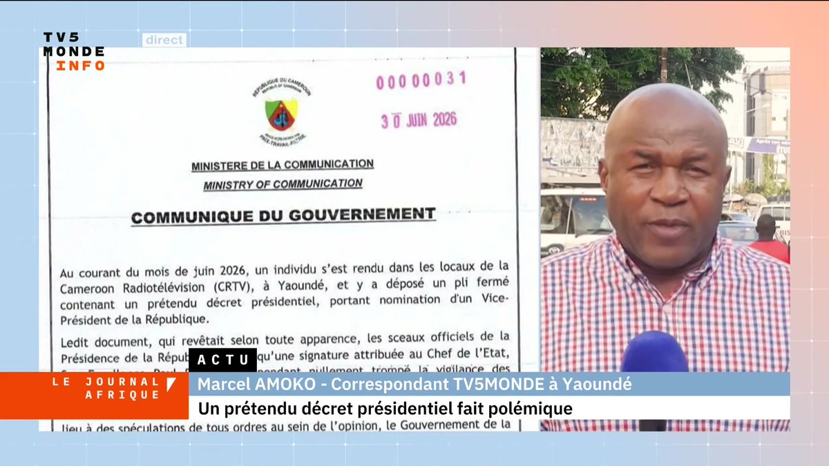Un faux décret présidentiel sème le trouble au Cameroun. Un homme a déposé à la télévision nationale, la CRTV, un document annonçant la nomination d’un vice-président de la République et d'un nouveau gouvernement. Le ministre de la communication dénonce un faux.