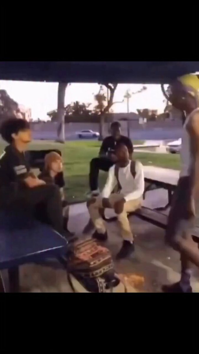 two black black dude jumb and beat up innocent white boy