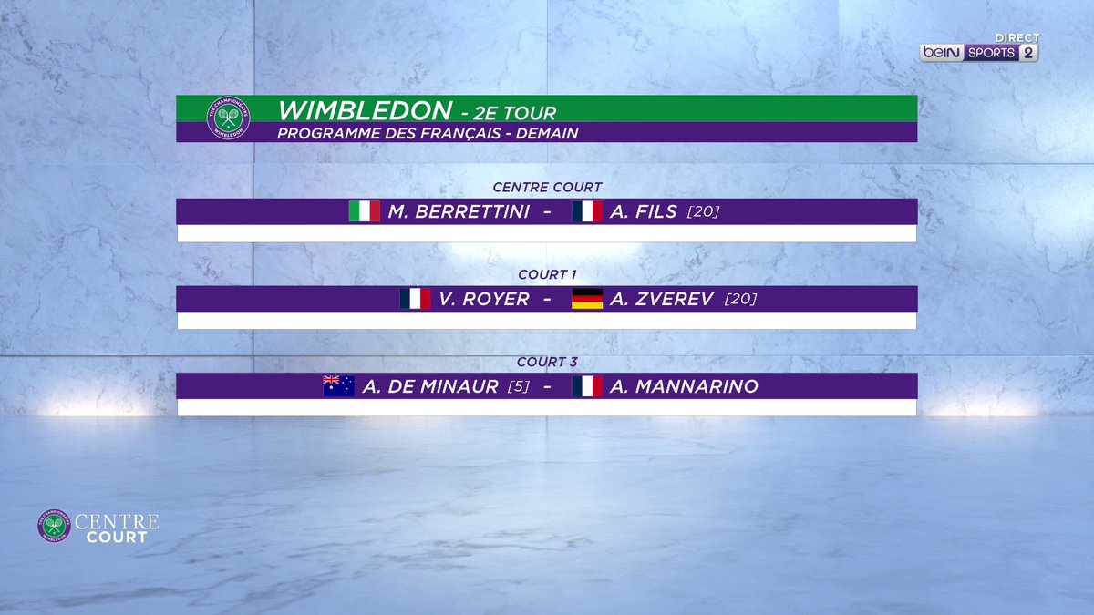 🏆🎾 #Wimbledon 🇫🇷 Gros programme pour les Français demain !