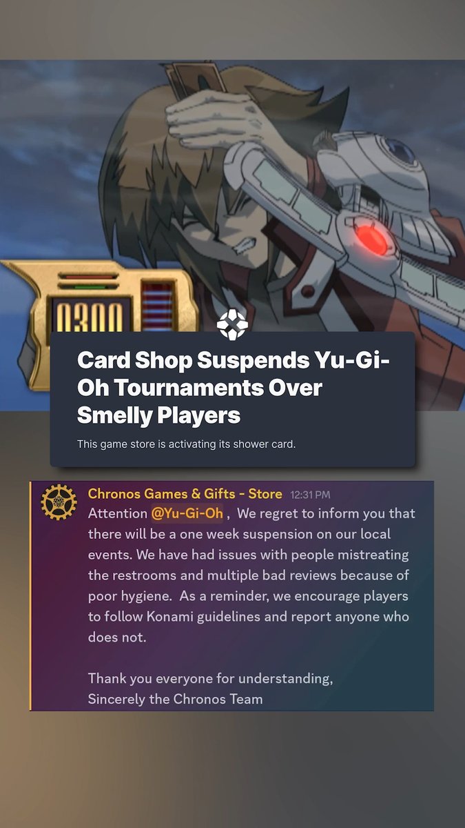 A Yu-Gi-Oh tournament had to get canceled for "poor hygiene" amongst players.